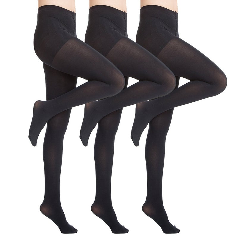 MANZI Women's 3 Pairs Opaque Control-Top Tights with Comfort Stretch 70 Denier Black Small - Image 1